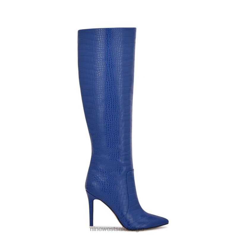 Nine West L48XT914 blauwe reliëfkroko Laarzen met hak