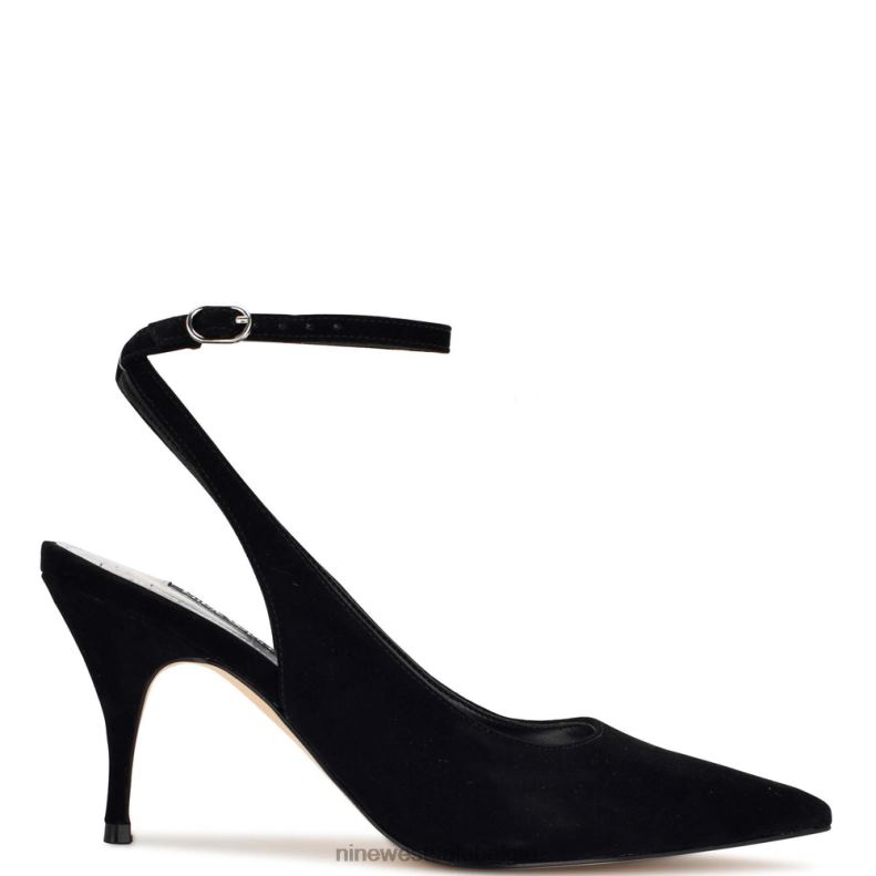 Nine West L48XT1163 zwart suède Boca pumps met enkelbandjes