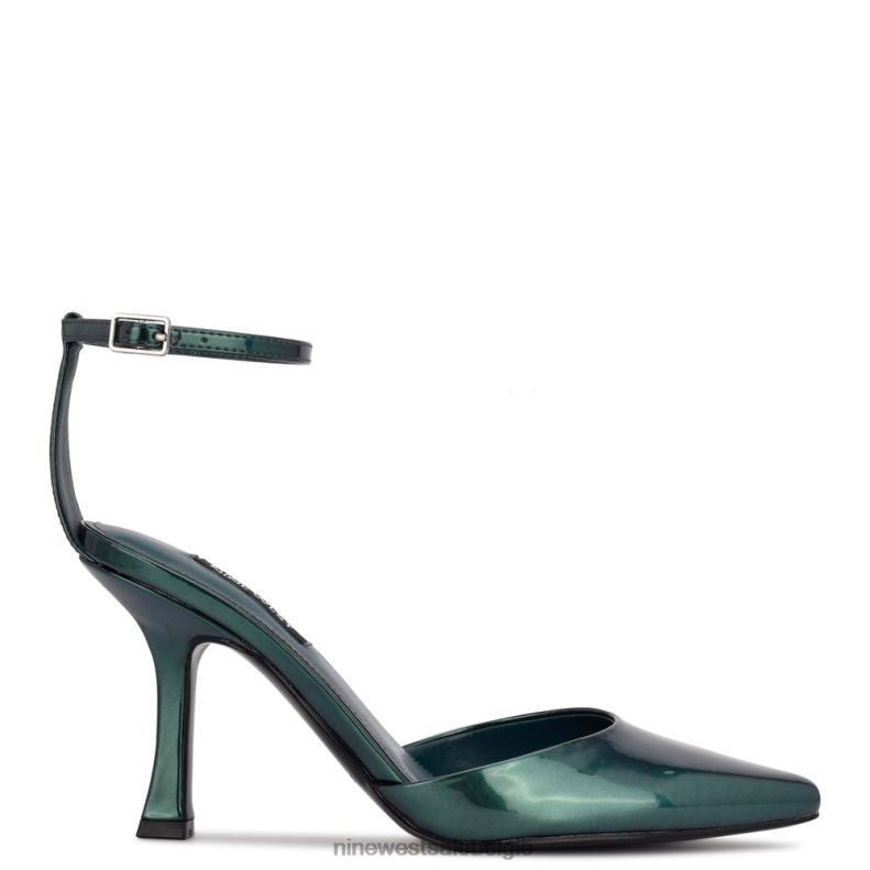 Nine West L48XT1208 blauwgroen parelmoer metallic mooi gevormde puntige pumps met enkelbandjes