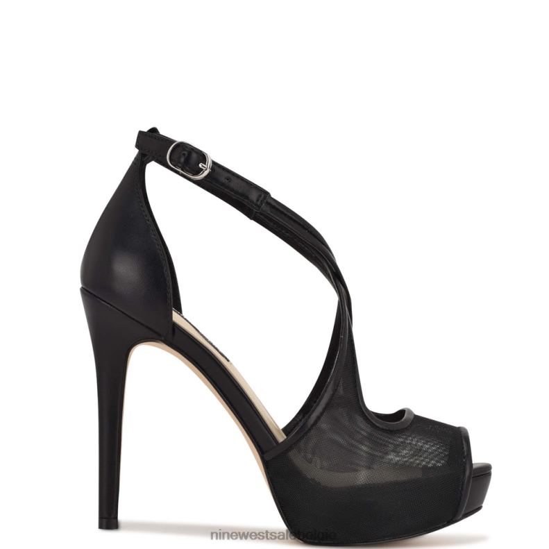 Nine West L48XT1456 zwart gaas Hanya platformpumps met peep toe