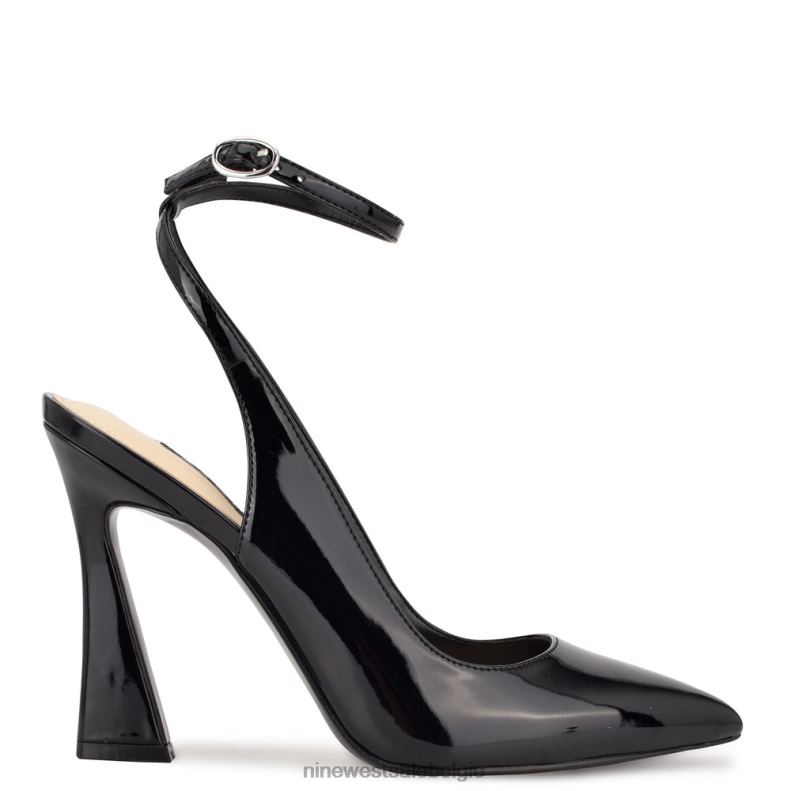 Nine West L48XT1550 zwart patent Tabita jurkpumps met enkelbandje