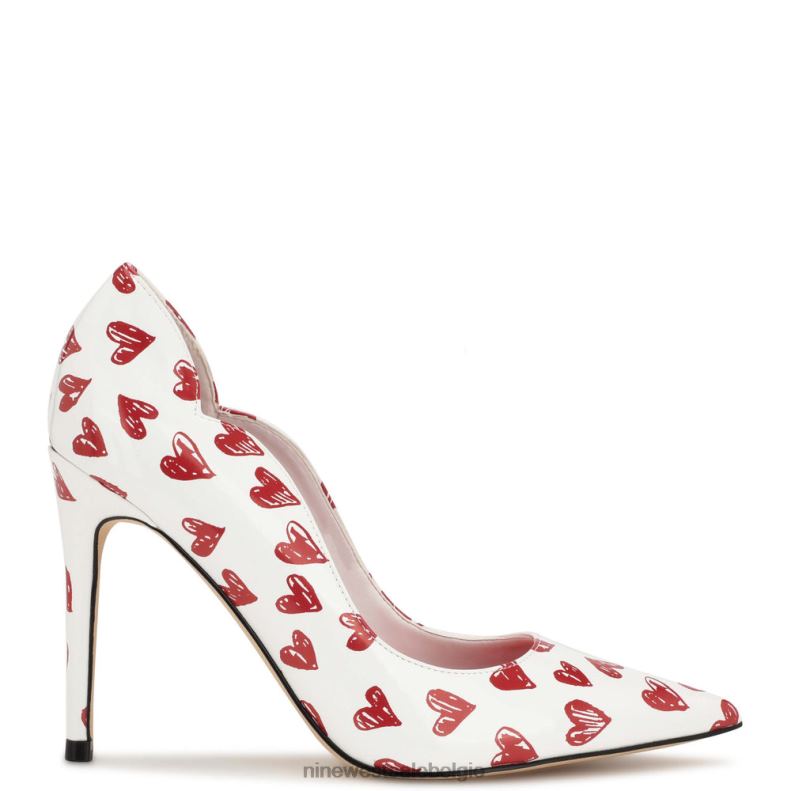 Nine West L48XT1619 patent met wit/rood hartprint foxy pumps met puntige neus