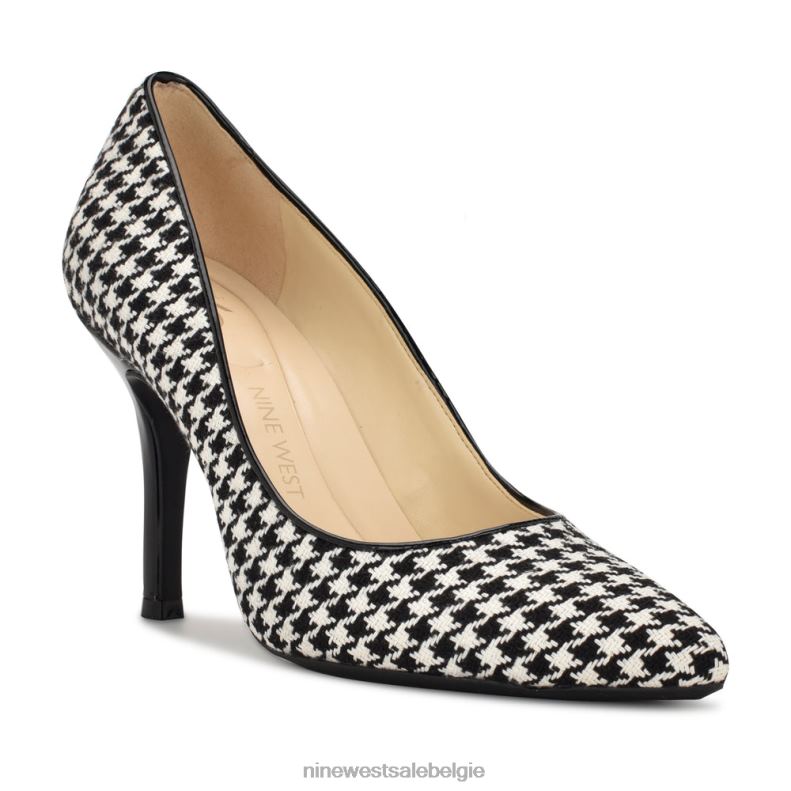 Nine West L48XT2137 zwart/witte pied-de-poule vijfde 9x9 pumps met puntige neus