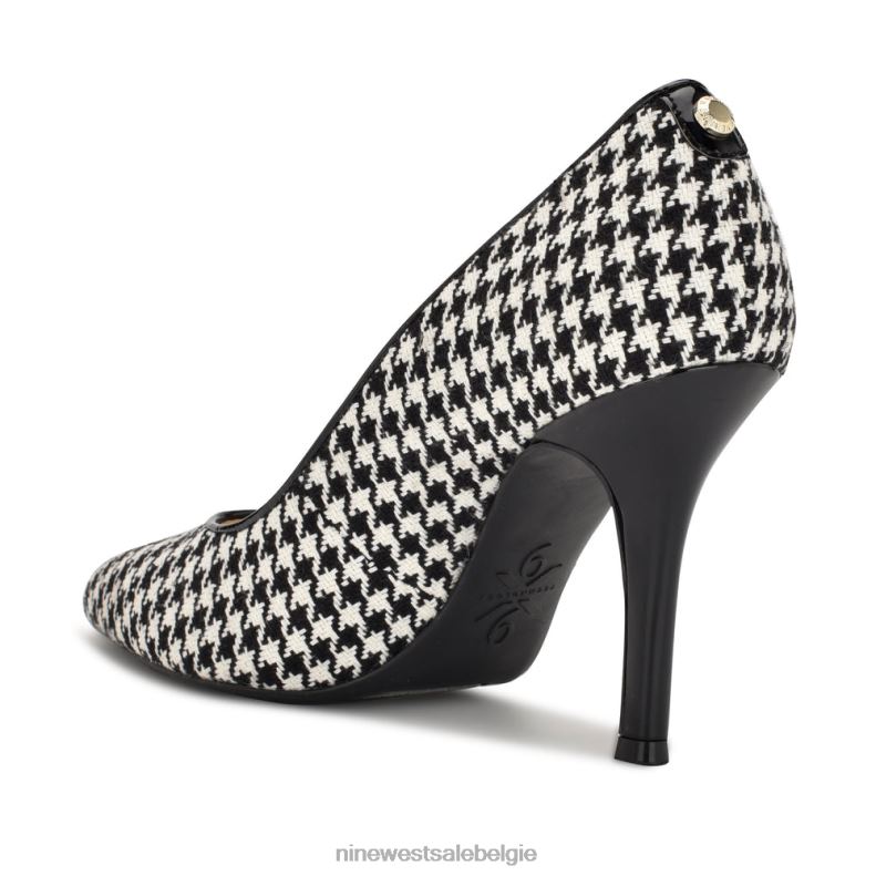 Nine West L48XT2137 zwart/witte pied-de-poule vijfde 9x9 pumps met puntige neus