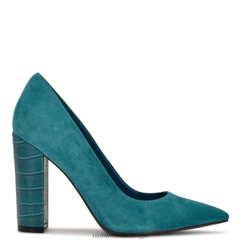 Nine West L48XT934 blauwgroen suède/croco-reliëf powerdress-pumps