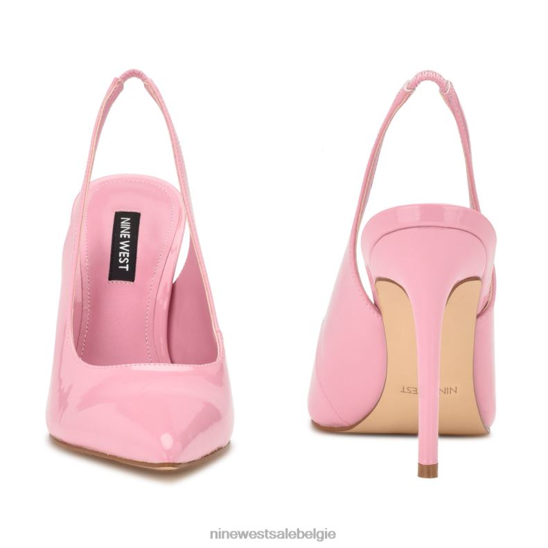 Nine West L48XT1086 roze patent Slingback pumps met puntige neus en veren