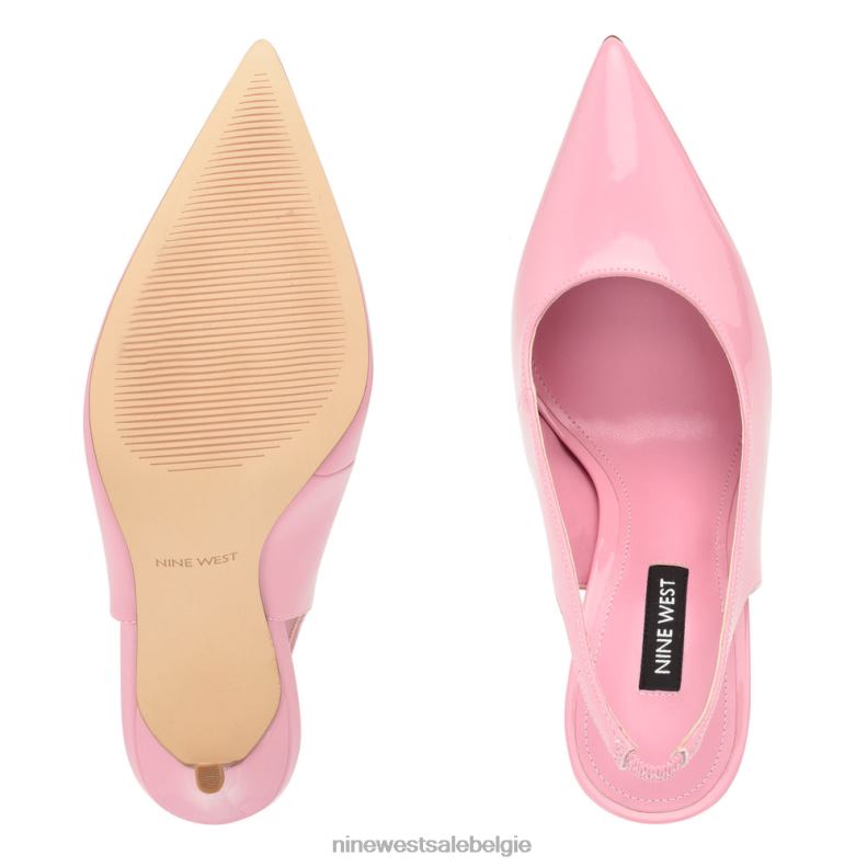 Nine West L48XT1086 roze patent Slingback pumps met puntige neus en veren