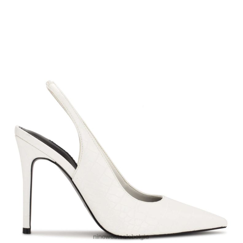 Nine West L48XT1087 witte reliëfkroko Slingback pumps met puntige neus en veren