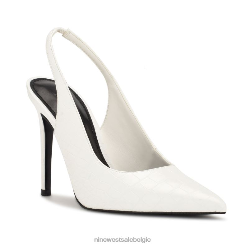 Nine West L48XT1087 witte reliëfkroko Slingback pumps met puntige neus en veren