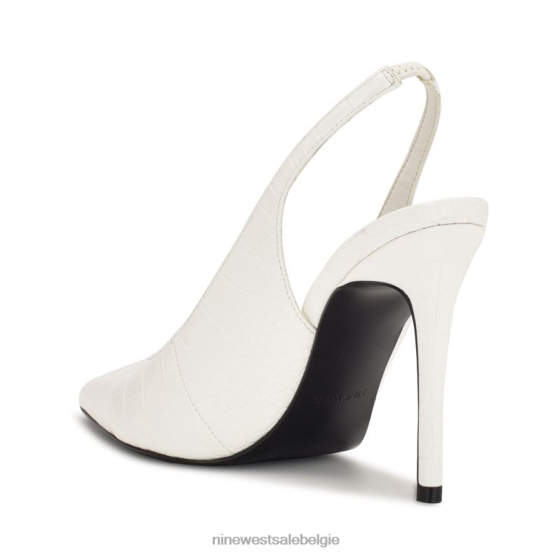 Nine West L48XT1087 witte reliëfkroko Slingback pumps met puntige neus en veren