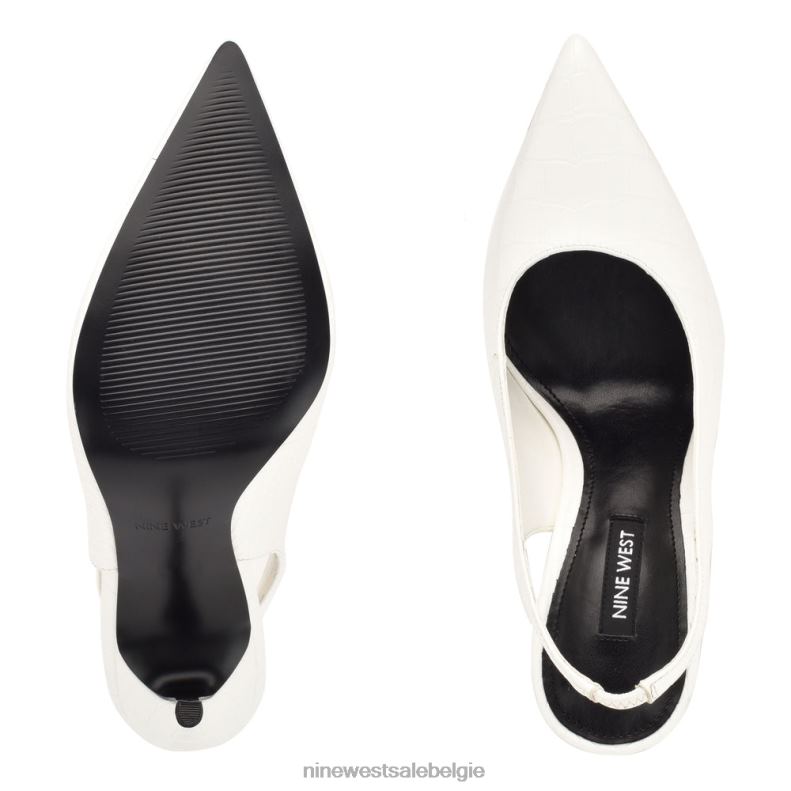 Nine West L48XT1087 witte reliëfkroko Slingback pumps met puntige neus en veren