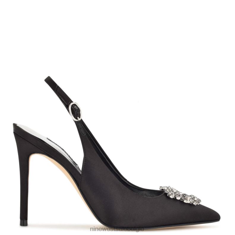 Nine West L48XT1096 zwart satijn kristal beroemde slingback pumps