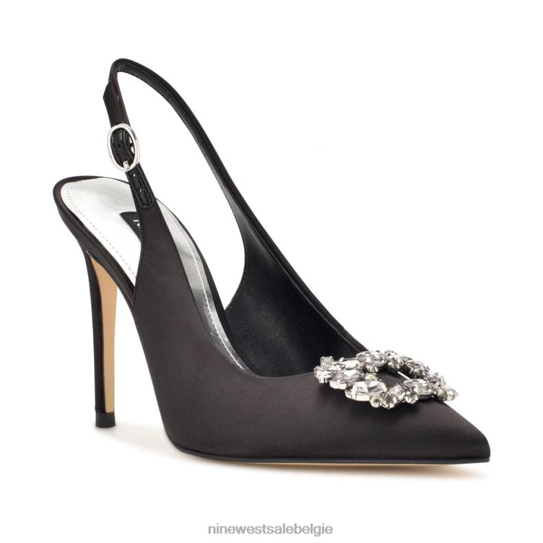 Nine West L48XT1096 zwart satijn kristal beroemde slingback pumps