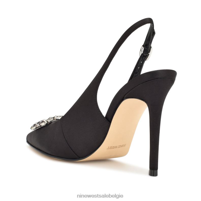 Nine West L48XT1096 zwart satijn kristal beroemde slingback pumps