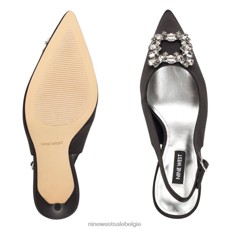 Nine West L48XT1096 zwart satijn kristal beroemde slingback pumps