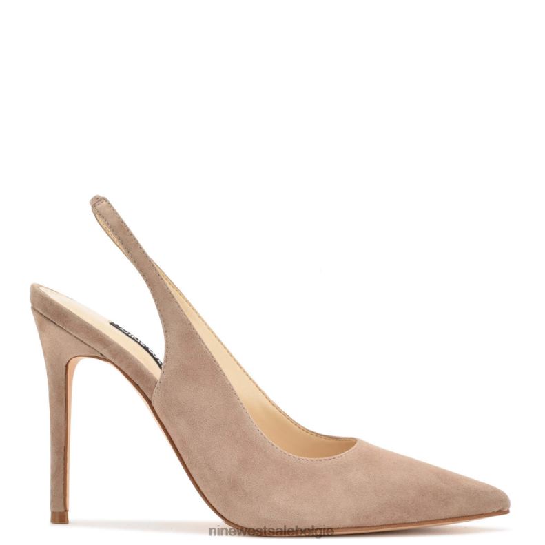 Nine West L48XT1098 taupe suède Slingback pumps met puntige neus en veren