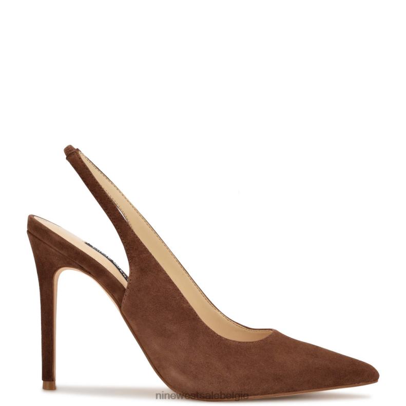 Nine West L48XT1100 middenbruin suède Slingback pumps met puntige neus en veren