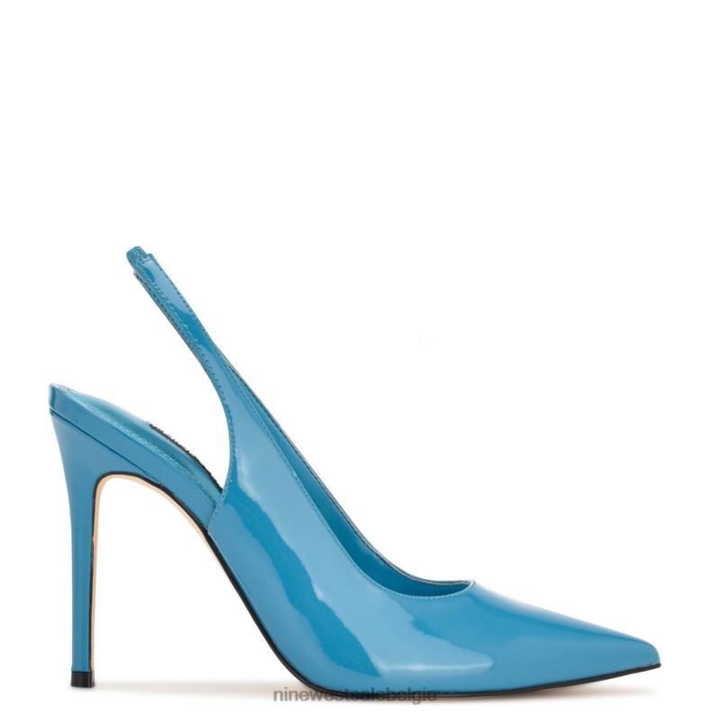 Nine West L48XT1569 blauw patent Slingback pumps met puntige neus en veren