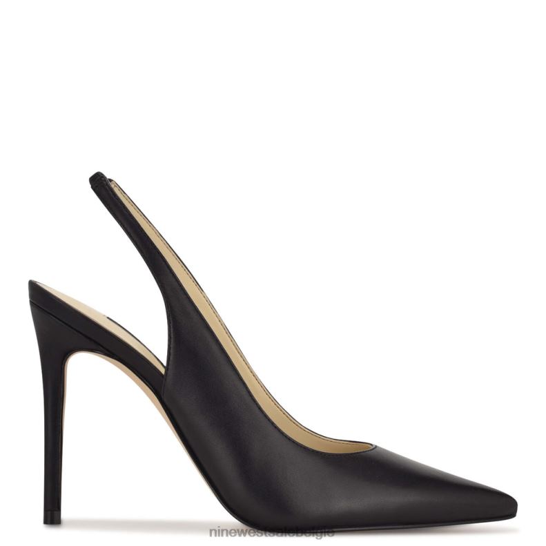 Nine West L48XT1573 zwart leer Slingback pumps met puntige neus en veren