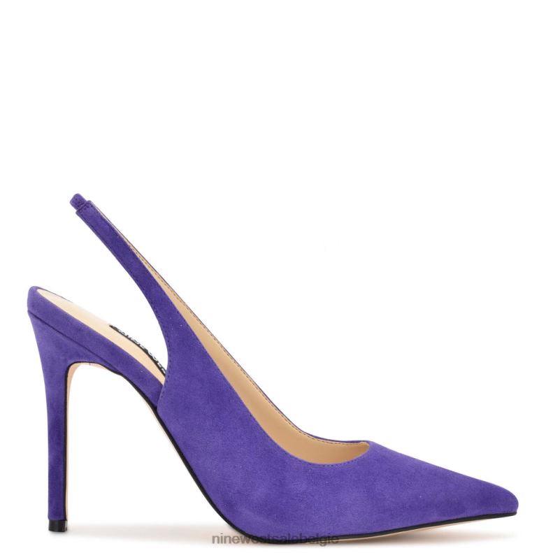 Nine West L48XT1701 paars suède Slingback pumps met puntige neus en veren