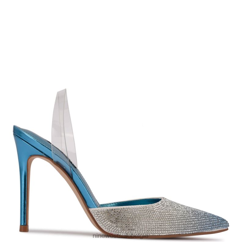 Nine West L48XT1911 blauw multi Fabry slingback pumps met puntige neus