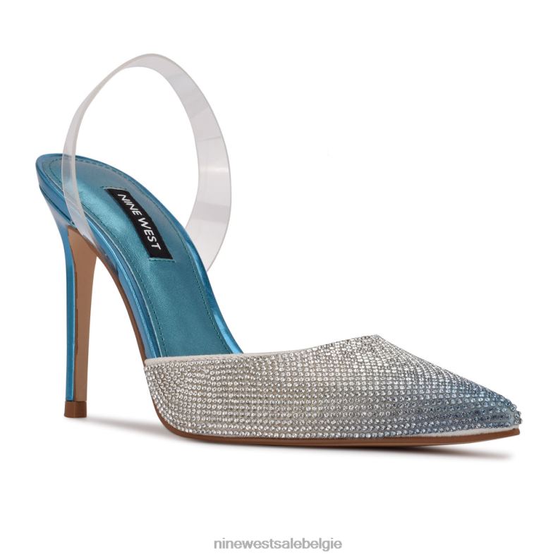 Nine West L48XT1911 blauw multi Fabry slingback pumps met puntige neus