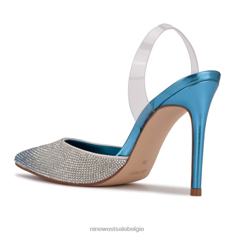 Nine West L48XT1911 blauw multi Fabry slingback pumps met puntige neus