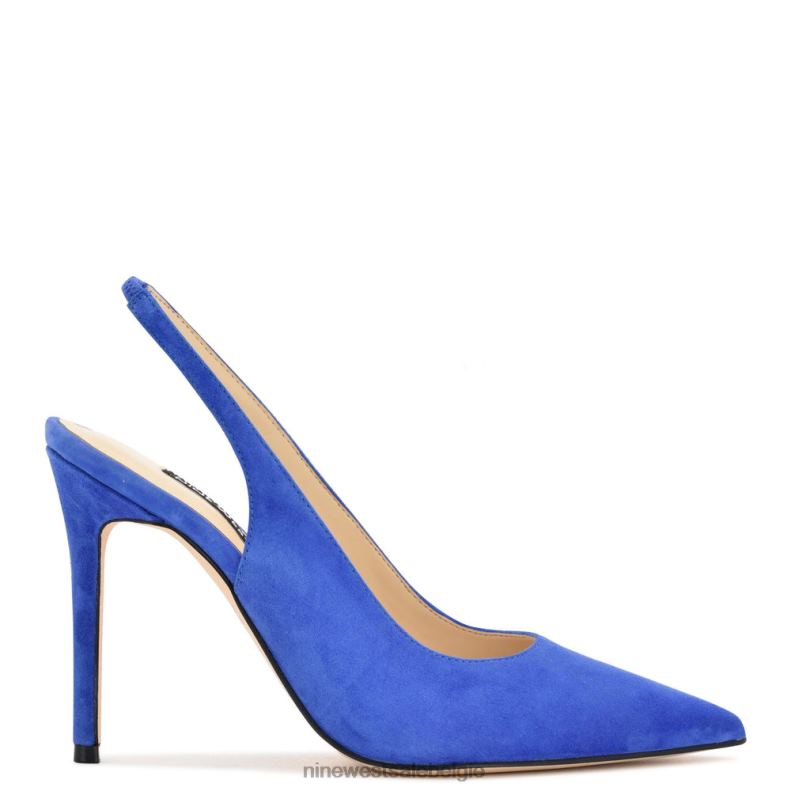 Nine West L48XT925 middenblauw suède Slingback pumps met puntige neus en veren