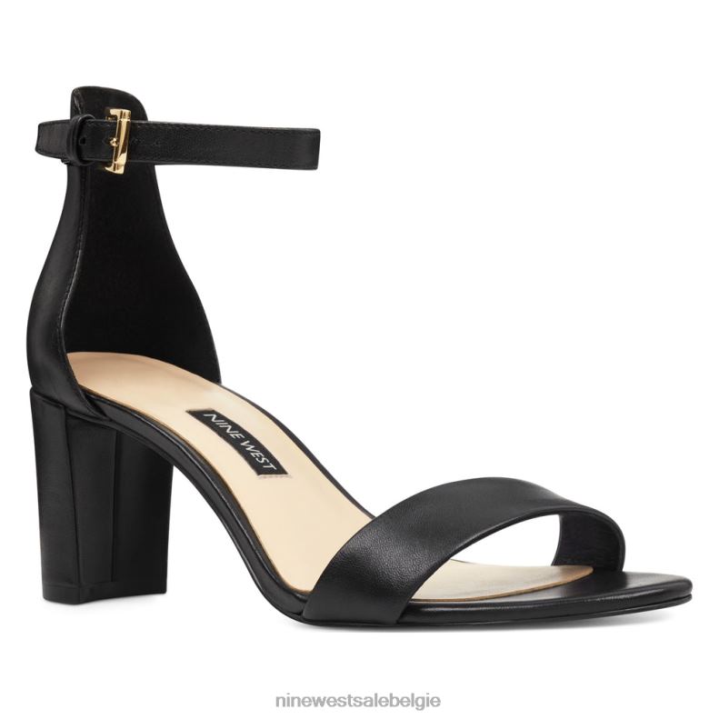 Nine West L48XT2360 zwart leer Sparren sandalen met enkelbandje en blokhak