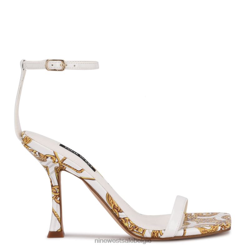 Nine West L48XT2911 witte kettingprint Yess sandalen met enkelbandje