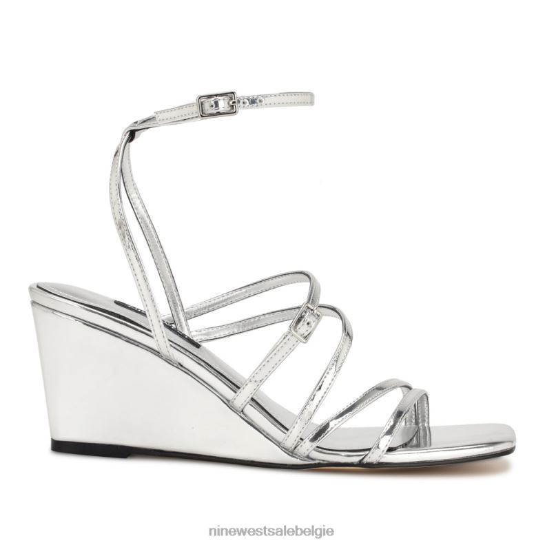 Nine West L48XT1128 zilver spiegel metallic Keamer sandalen met sleehak en enkelbandje