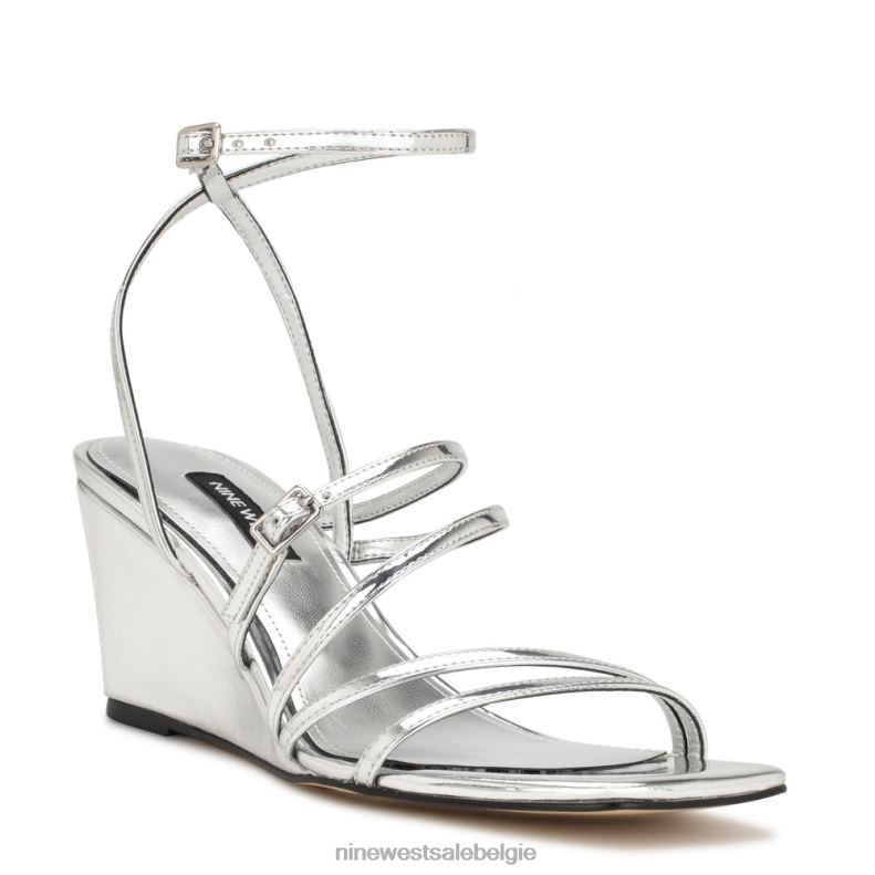 Nine West L48XT1128 zilver spiegel metallic Keamer sandalen met sleehak en enkelbandje