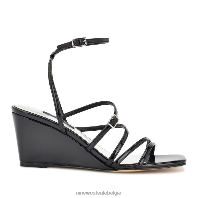 Nine West L48XT1130 zwart patent Keamer sandalen met sleehak en enkelbandje