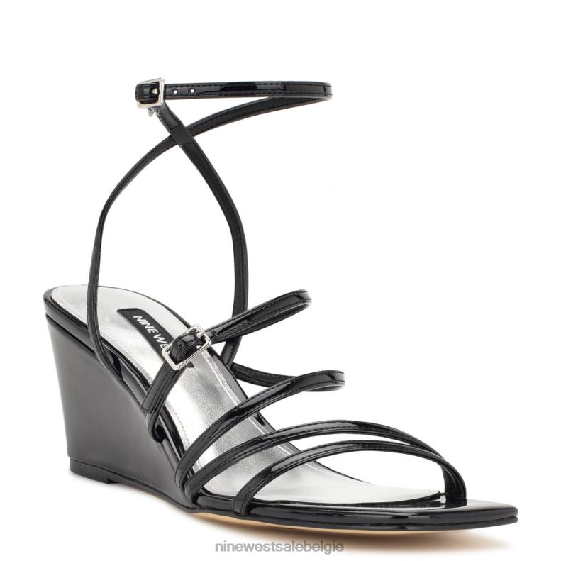 Nine West L48XT1130 zwart patent Keamer sandalen met sleehak en enkelbandje