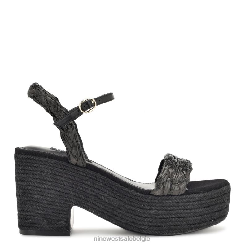 Nine West L48XT757 zwarte raffia Espadrillesandalen met rivva-hak