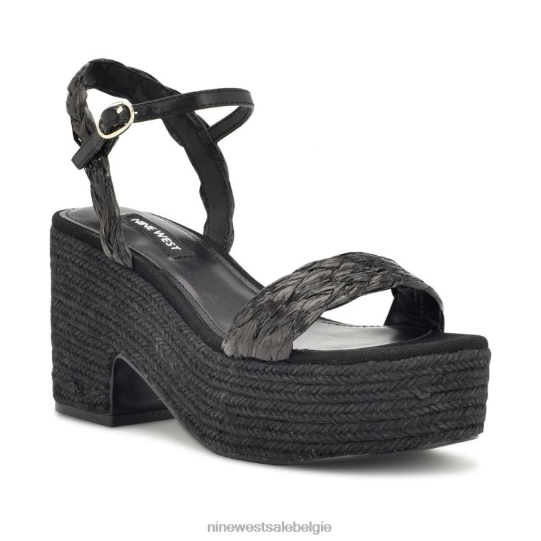 Nine West L48XT757 zwarte raffia Espadrillesandalen met rivva-hak