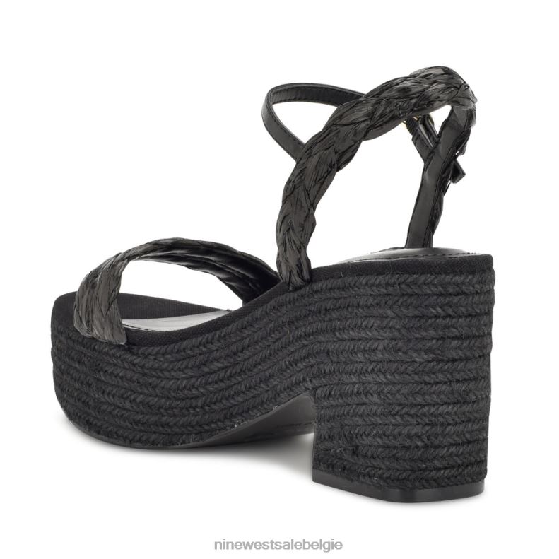 Nine West L48XT757 zwarte raffia Espadrillesandalen met rivva-hak