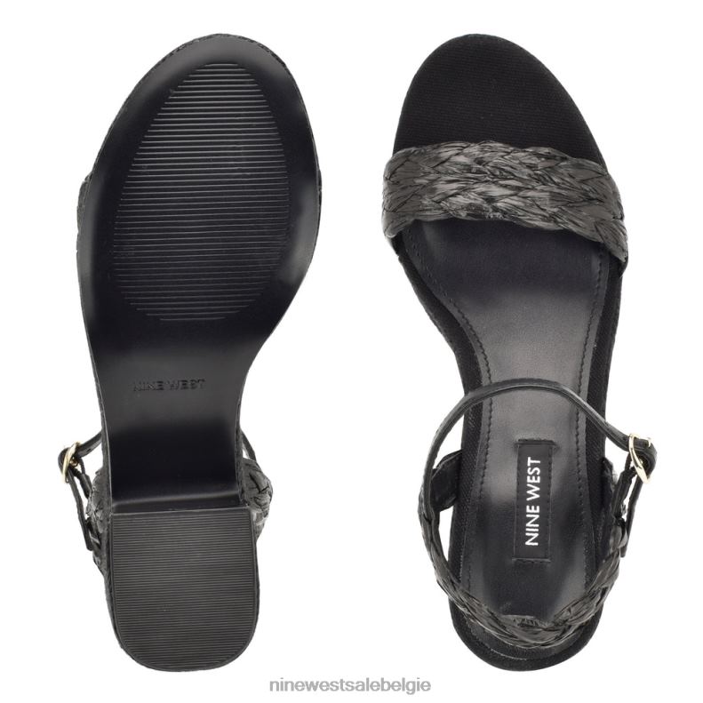 Nine West L48XT757 zwarte raffia Espadrillesandalen met rivva-hak