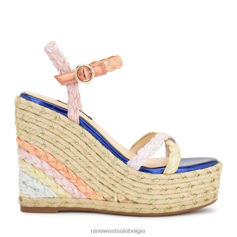 Nine West L48XT760 meerdere raffia strelen espadrille sandalen met sleehak