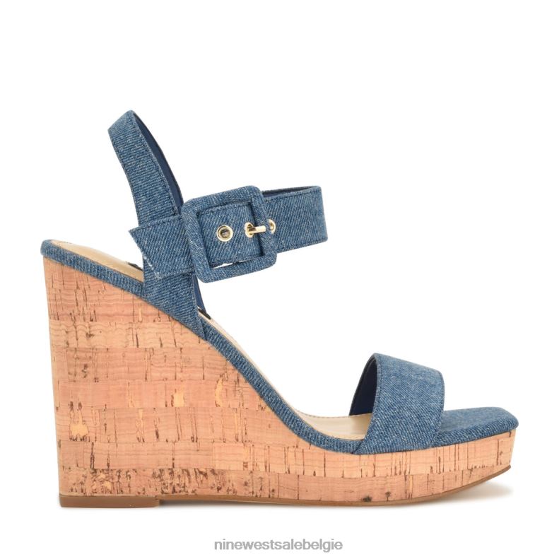 Nine West L48XT765 blauwe denim sandalen met sleehak