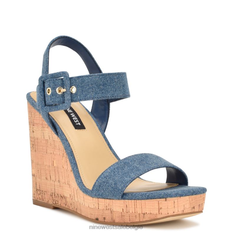 Nine West L48XT765 blauwe denim sandalen met sleehak