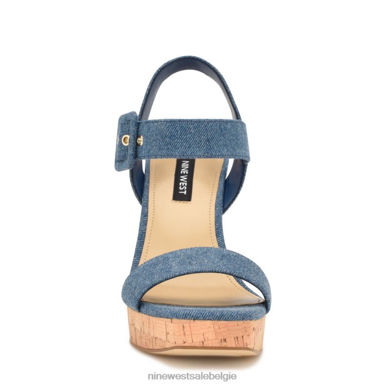 Nine West L48XT765 blauwe denim sandalen met sleehak