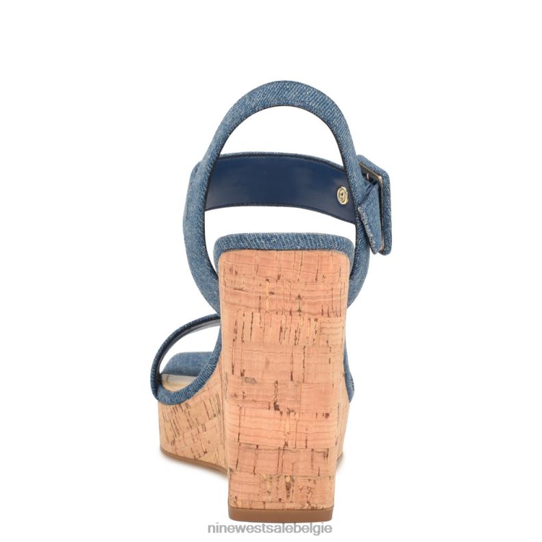 Nine West L48XT765 blauwe denim sandalen met sleehak