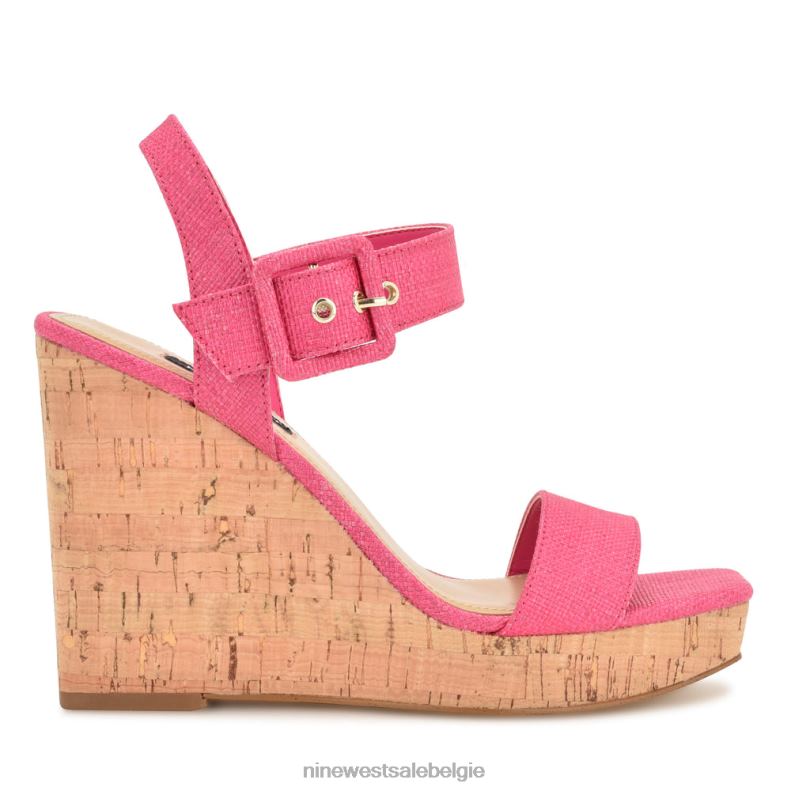 Nine West L48XT767 roze raffia sandalen met sleehak