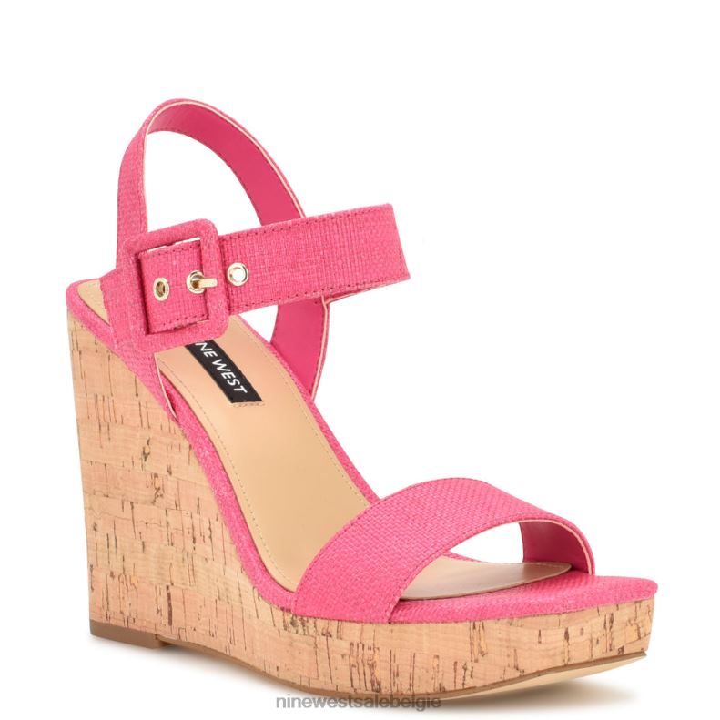 Nine West L48XT767 roze raffia sandalen met sleehak