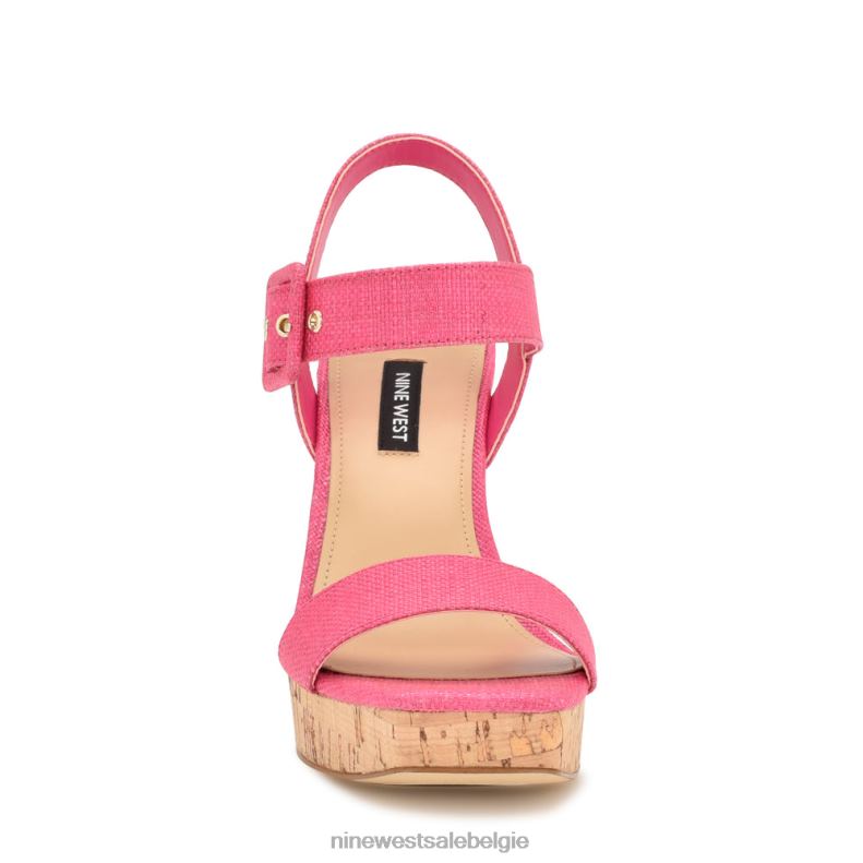 Nine West L48XT767 roze raffia sandalen met sleehak