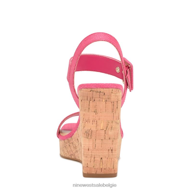 Nine West L48XT767 roze raffia sandalen met sleehak