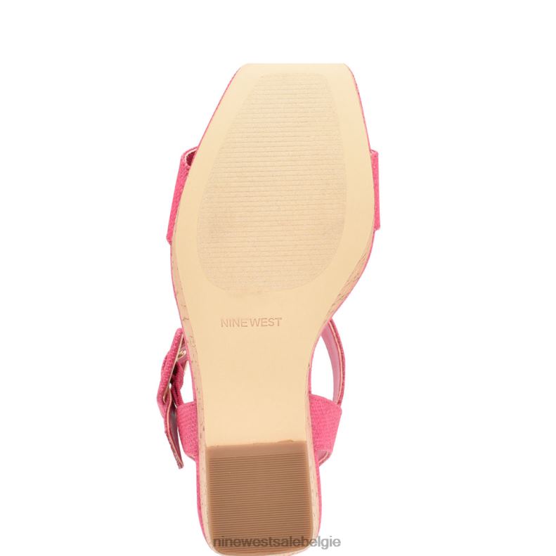 Nine West L48XT767 roze raffia sandalen met sleehak