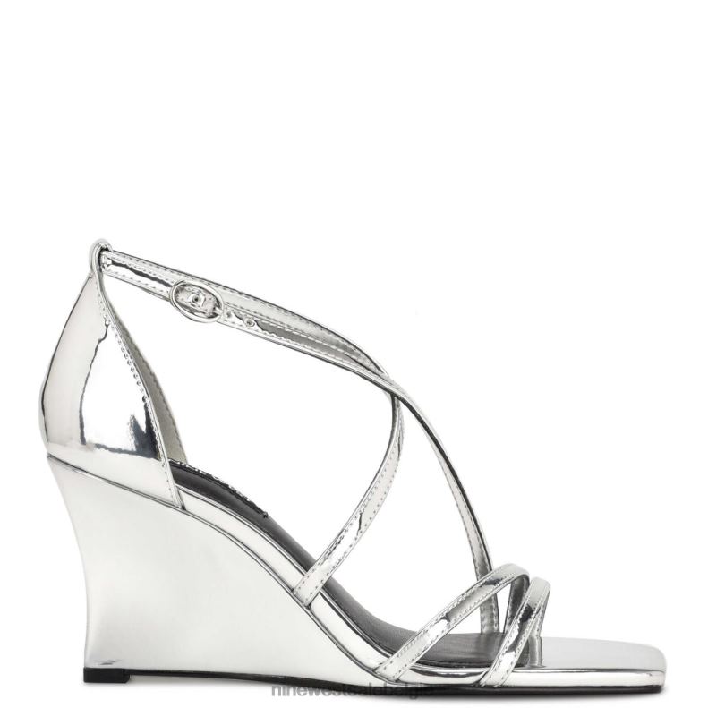 Nine West L48XT770 zilver spiegel metallic Rolga sandalen met sleehak