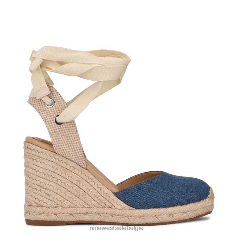 Nine West L48XT792 blauwe denimstof espadrille sleehaksandalen met enkelomslag van de vriend